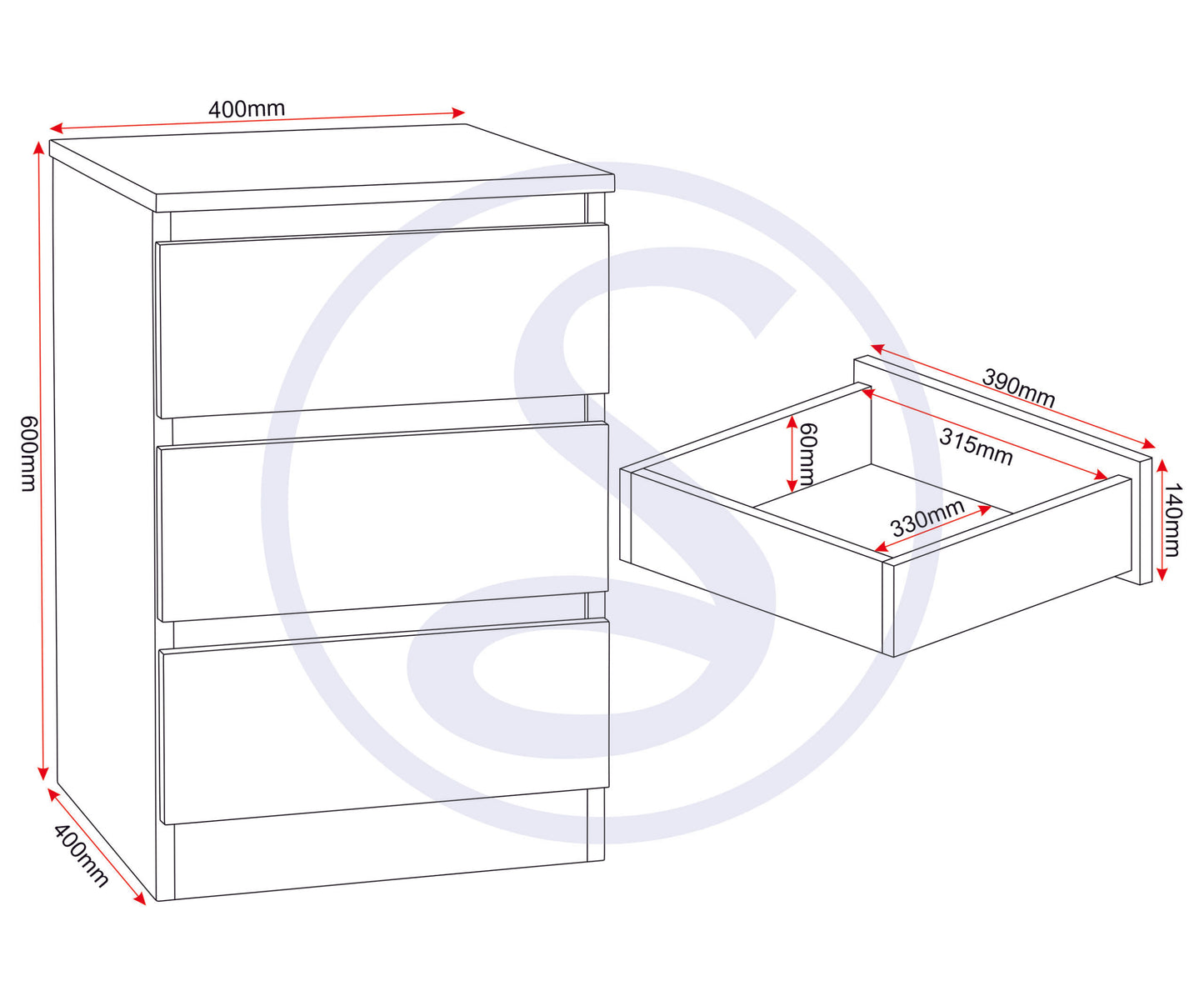 Malvern 3 Drawer Bedside X2 - Urban Snow