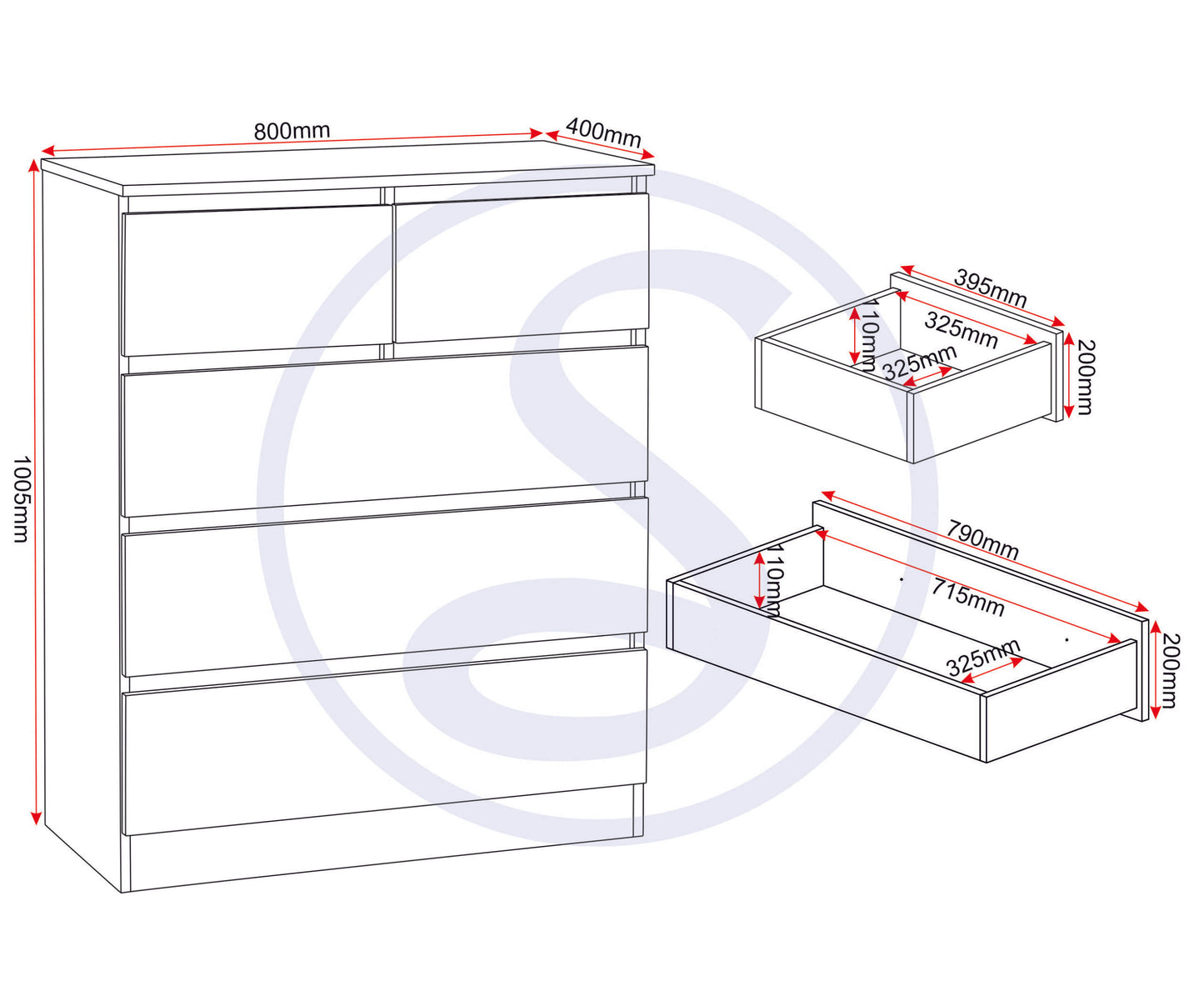Malvern 3+2 Drawer Chest - Urban Snow