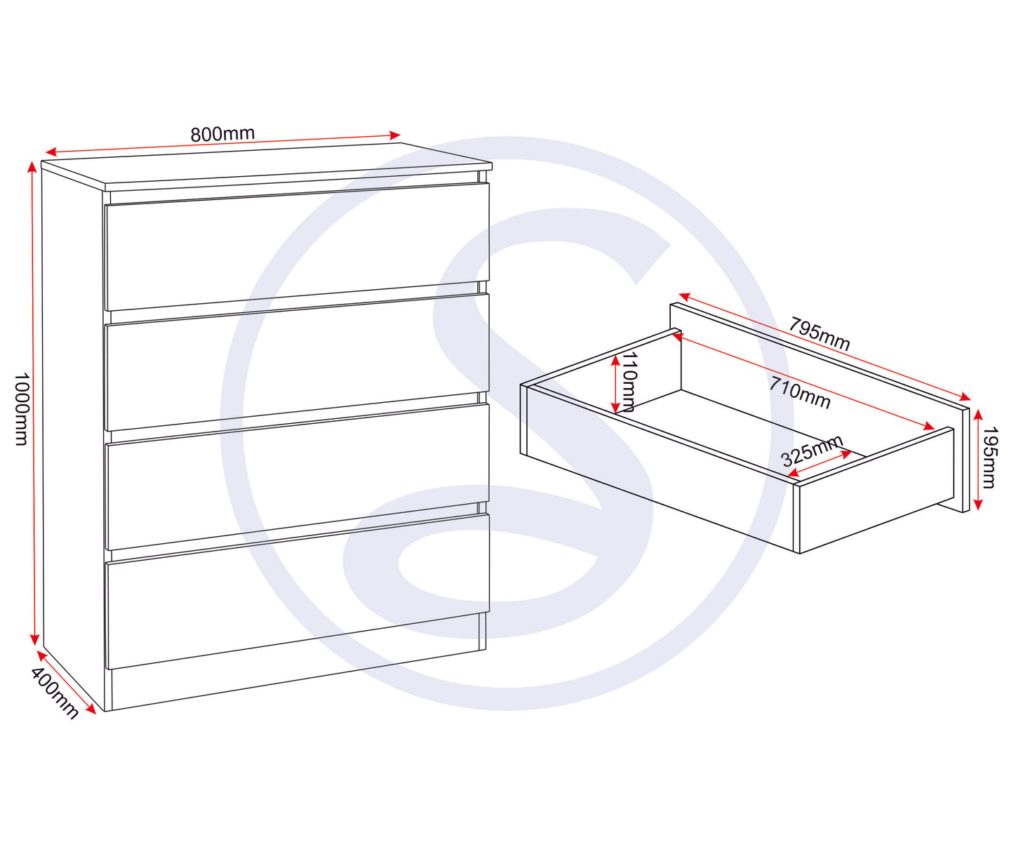 Malvern 4 Drawer Chest - Sonoma Oak Effect
