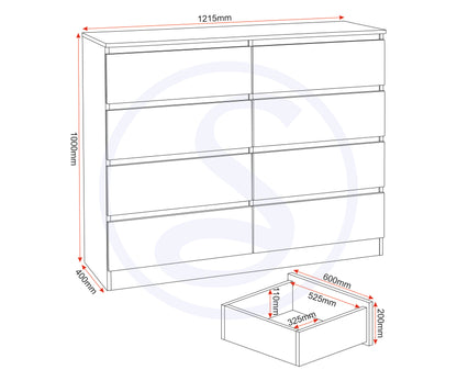 Malvern 8 Drawer Chest - Sonoma Oak Effect