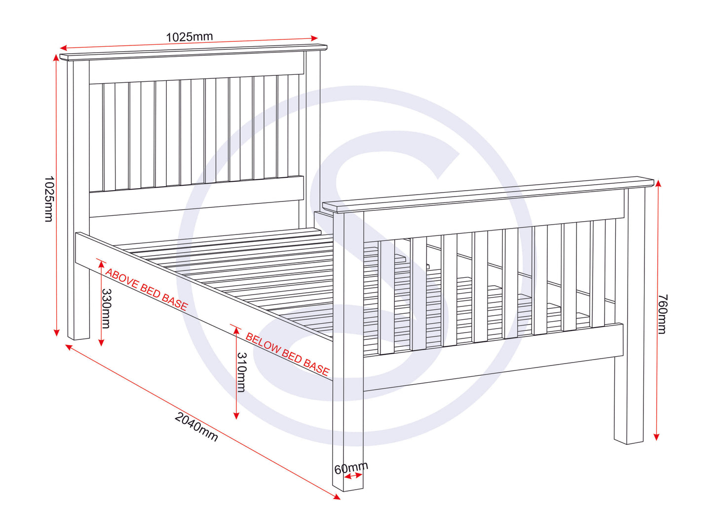 Monaco 3' High End Bed - Dark Grey/Oak Effect