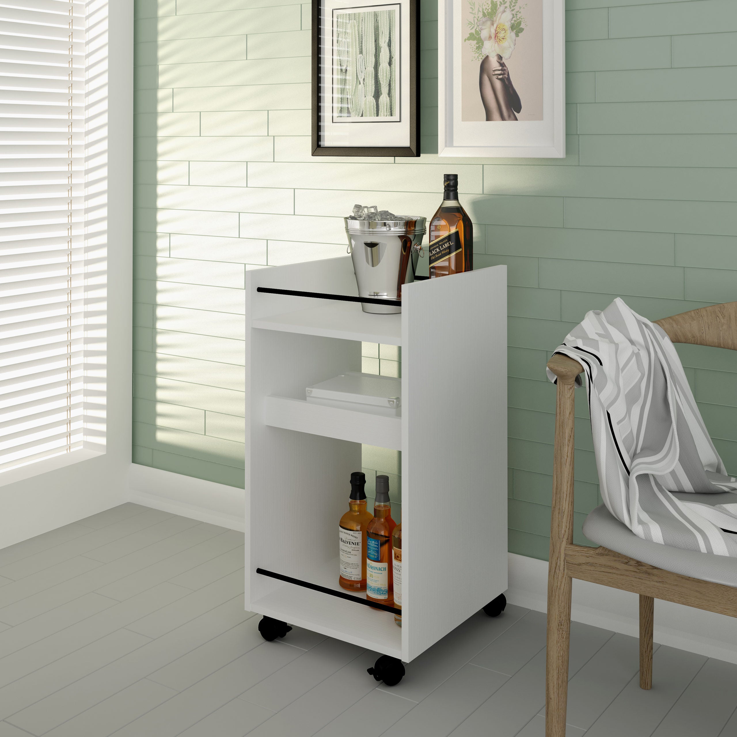 Naples Serving Cart/Side Table - White