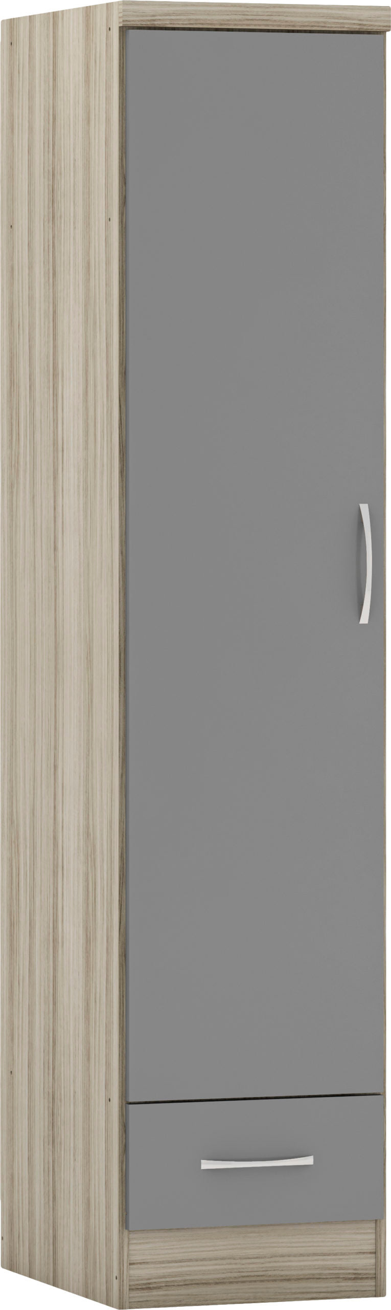 Nevada 1 Door 1 Drawer Wardrobe - Grey Gloss/Light Oak Effect Veneer