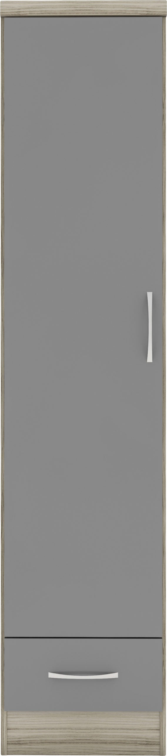 Nevada 1 Door 1 Drawer Wardrobe - Grey Gloss/Light Oak Effect Veneer