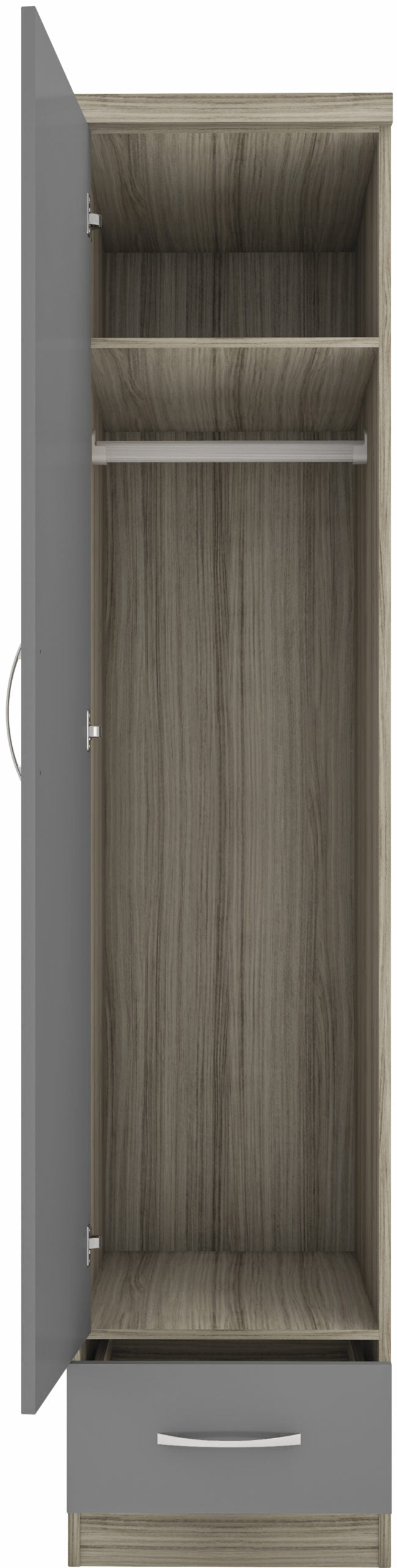 Nevada 1 Door 1 Drawer Wardrobe - Grey Gloss/Light Oak Effect Veneer