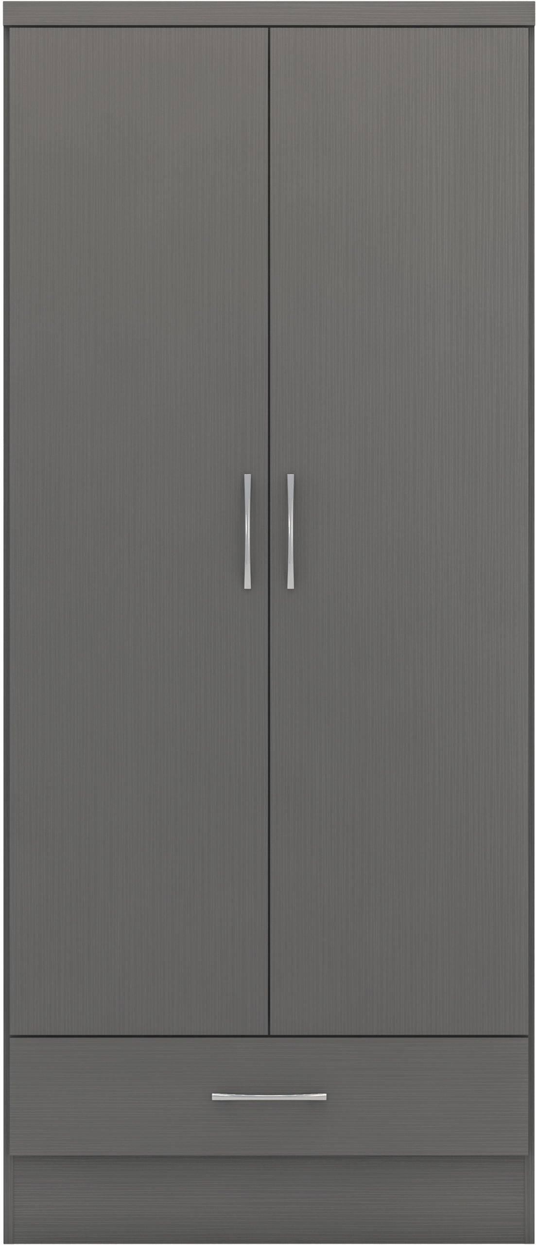 Nevada 2 Door 1 Drawer Wardrobe - 3D Effect Grey