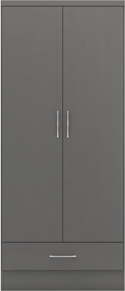 Nevada 2 Door 1 Drawer Wardrobe - 3D Effect Grey