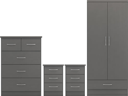 Nevada 2 Door 1 Drawer Wardrobe Bedroom Set - 3D Effect Grey
