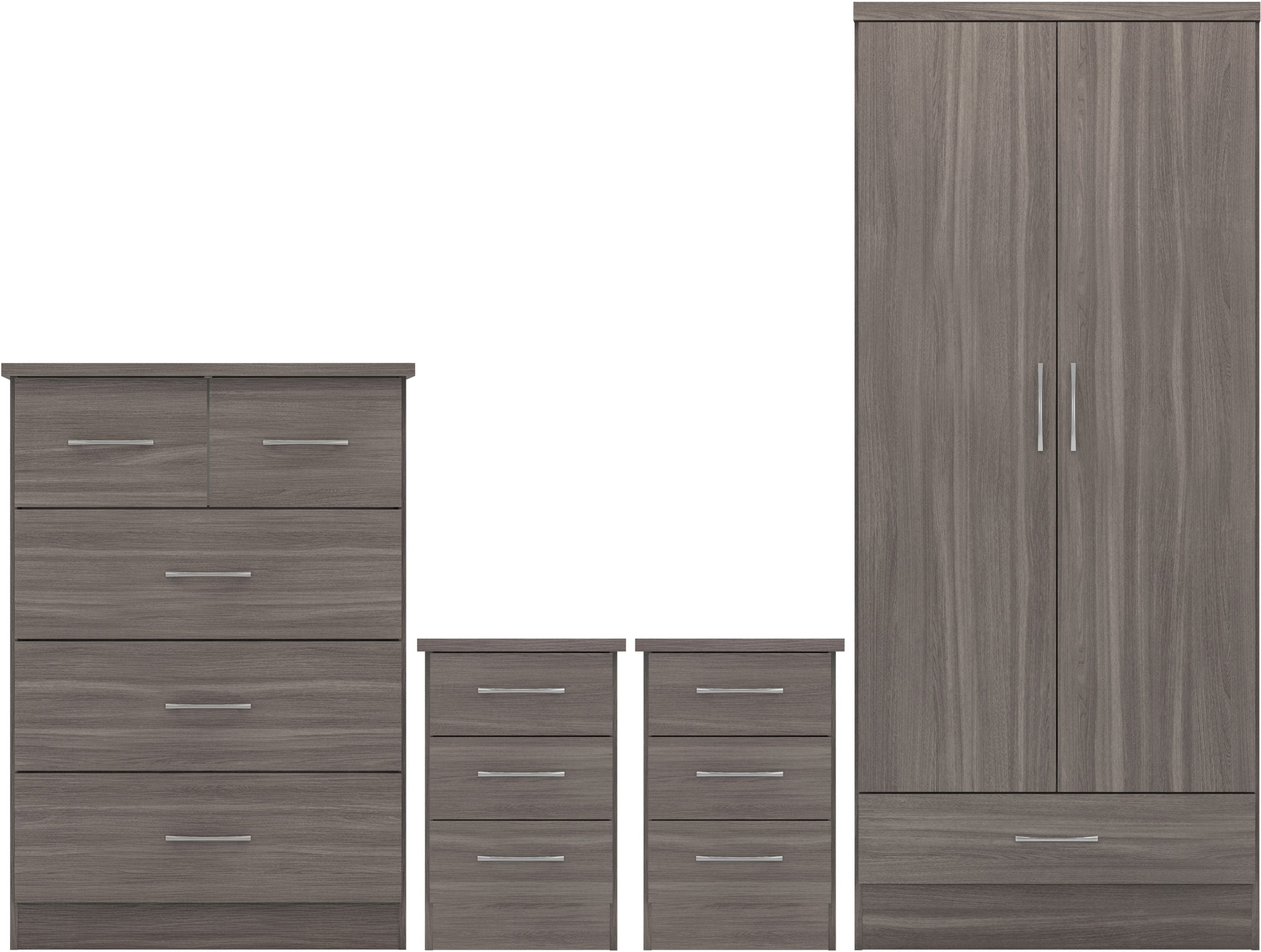 Nevada 2 Door 1 Drawer Wardrobe Bedroom Set - Black Wood Grain