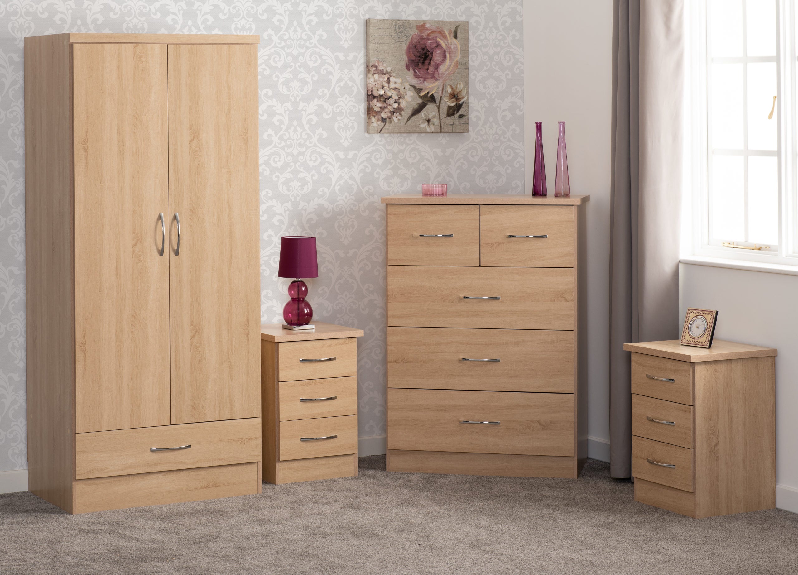 Nevada 2 Door 1 Drawer Wardrobe Bedroom Set - Sonoma Oak Effect