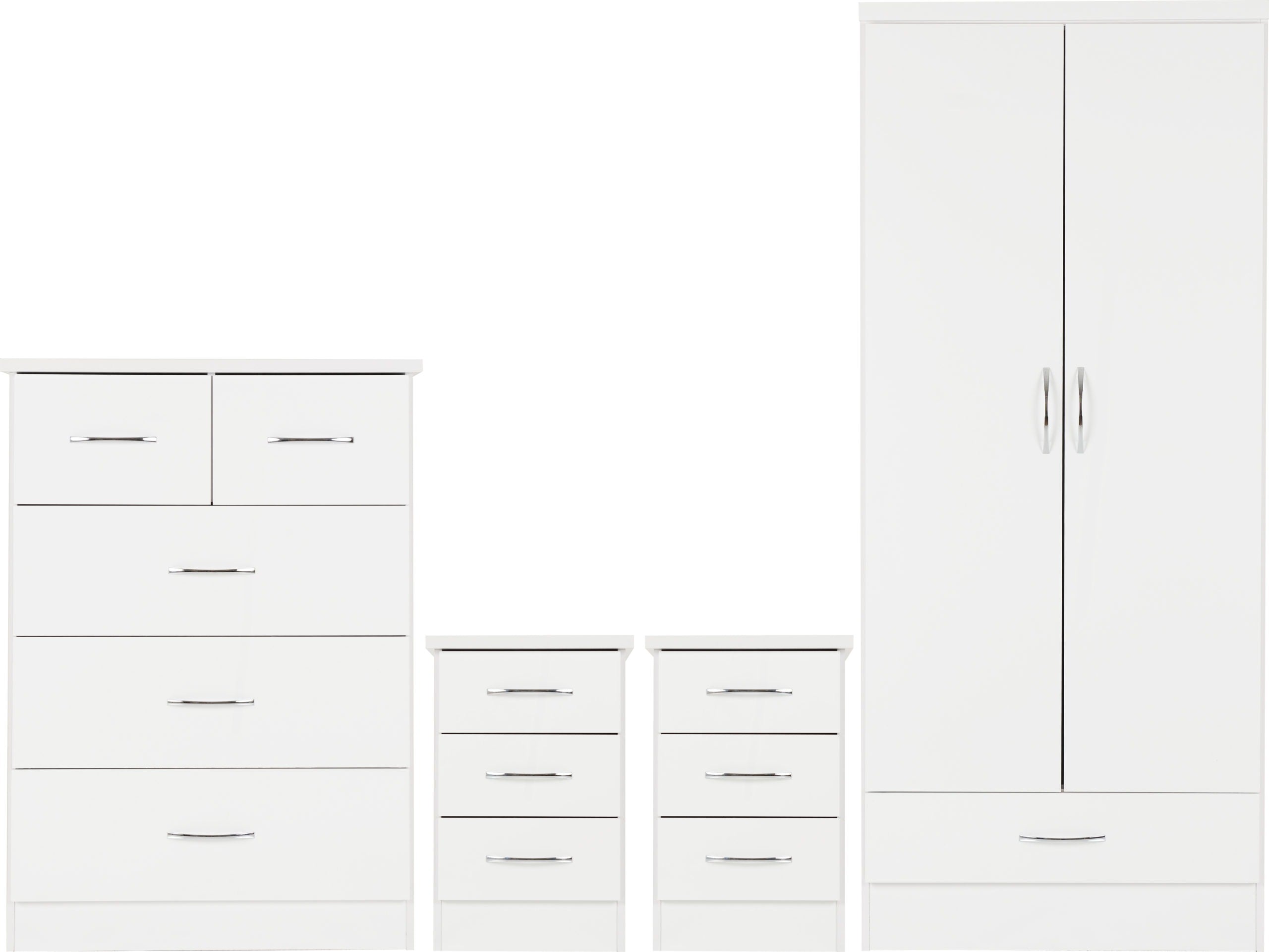 Nevada 2 Door 1 Drawer Wardrobe Bedroom Set - White Gloss