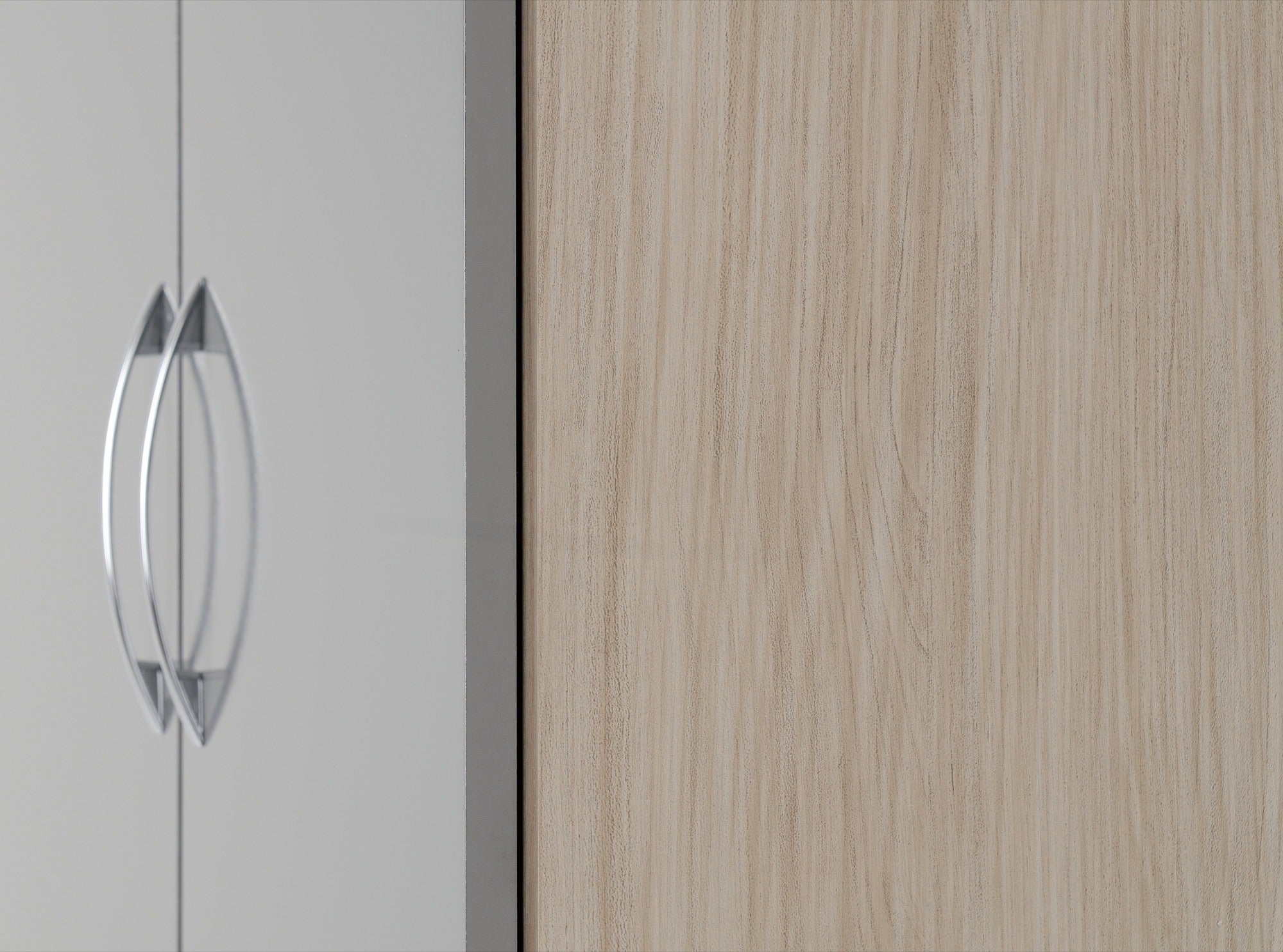 Nevada 2 Door 1 Drawer Wardrobe - Grey Gloss/Light Oak Effect Veneer