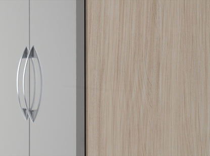 Nevada 2 Door 1 Drawer Wardrobe - Grey Gloss/Light Oak Effect Veneer