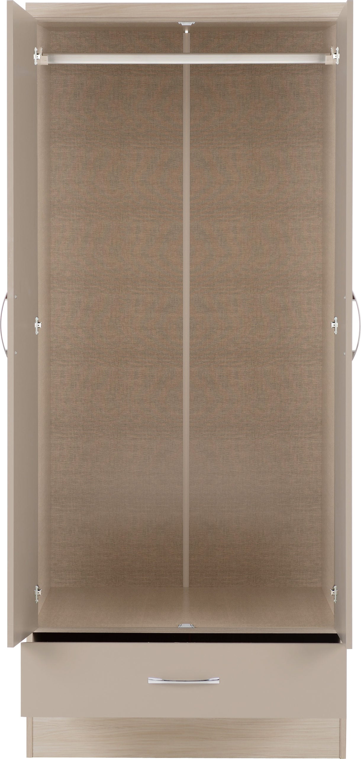 Nevada 2 Door 1 Drawer Wardrobe - Oyster Gloss/Light Oak Effect Veneer
