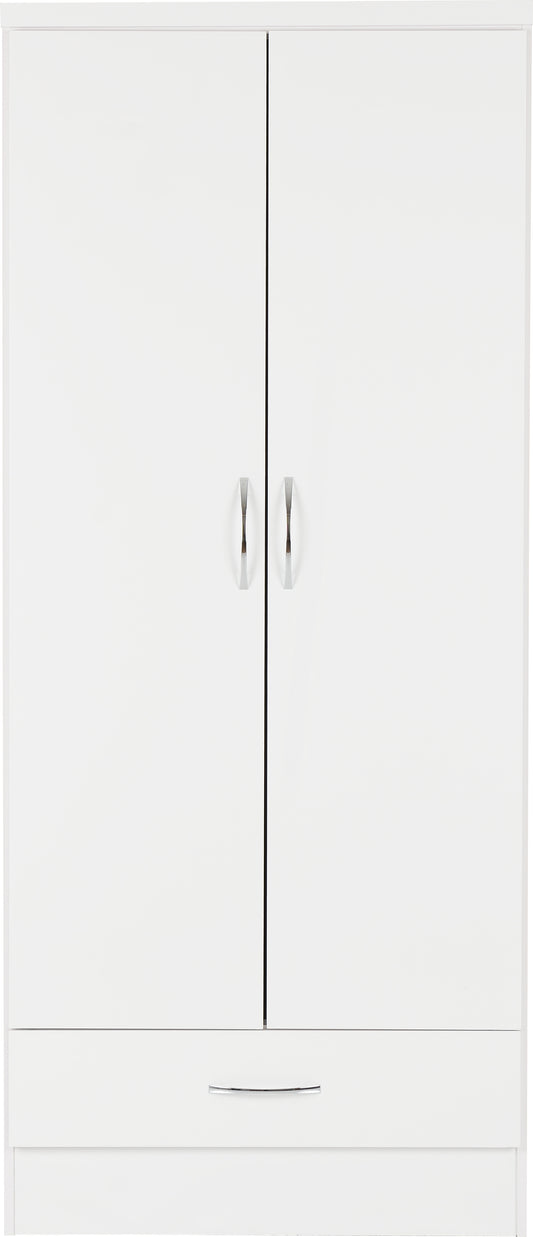 Nevada 2 Door 1 Drawer Wardrobe - White Gloss