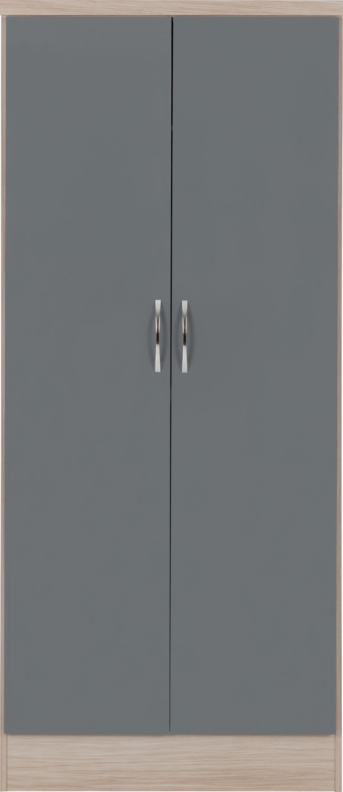 Nevada 2 Door All Hanging Wardrobe - Grey Gloss/Light Oak Effect Veneer
