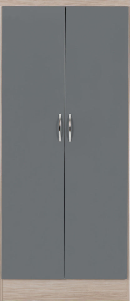 Nevada 2 Door All Hanging Wardrobe - Grey Gloss/Light Oak Effect Veneer
