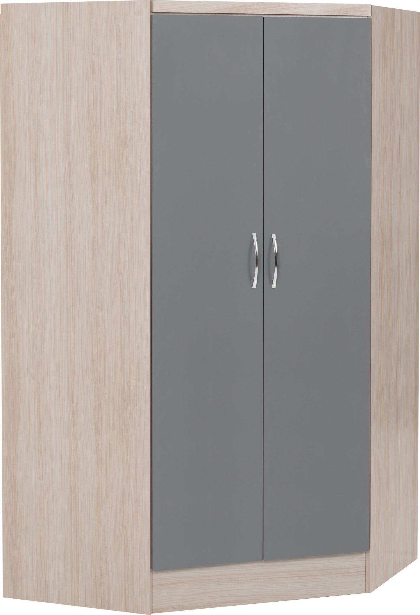Nevada 2 Door Corner Wardrobe - Grey Gloss/Light Oak Effect Veneer