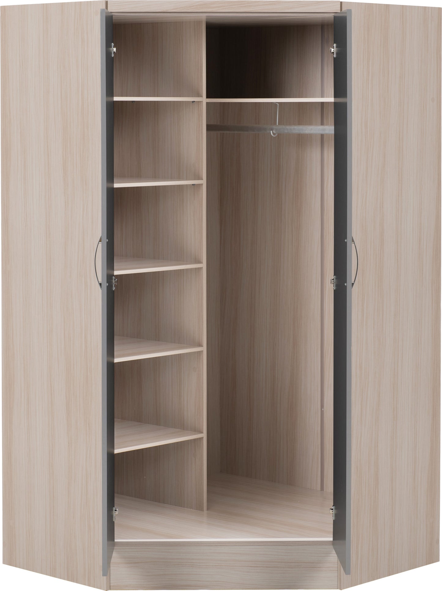 Nevada 2 Door Corner Wardrobe - Grey Gloss/Light Oak Effect Veneer