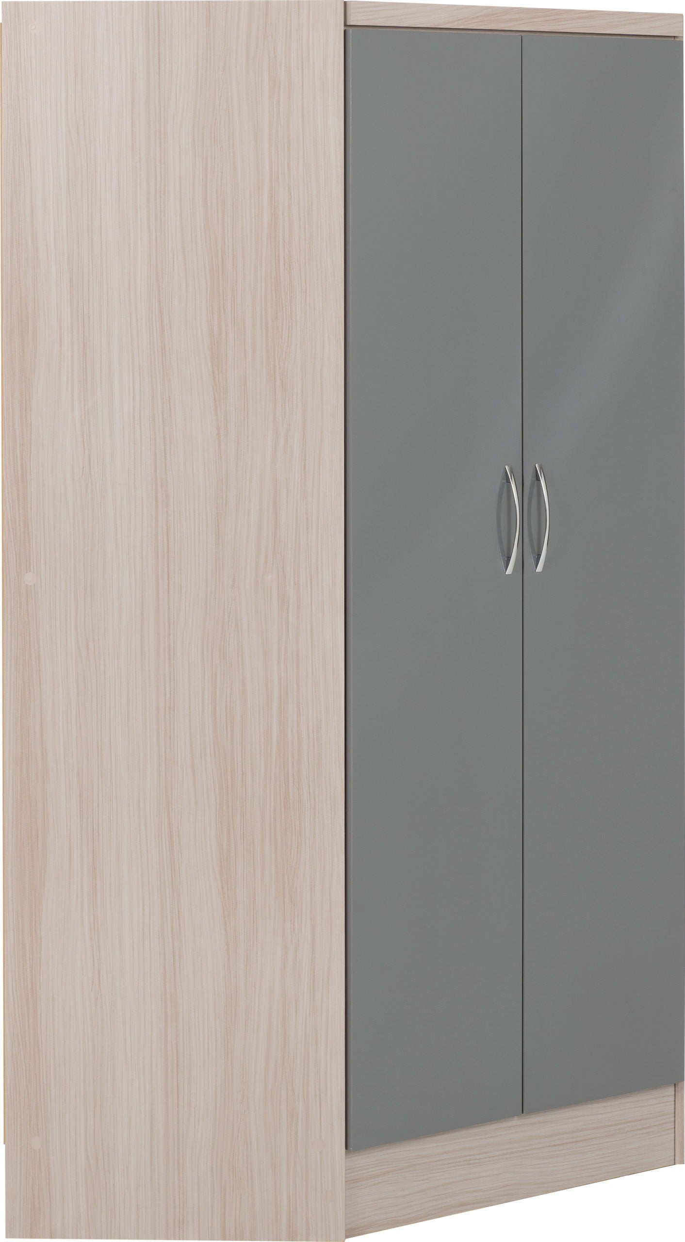 Nevada 2 Door Corner Wardrobe - Grey Gloss/Light Oak Effect Veneer