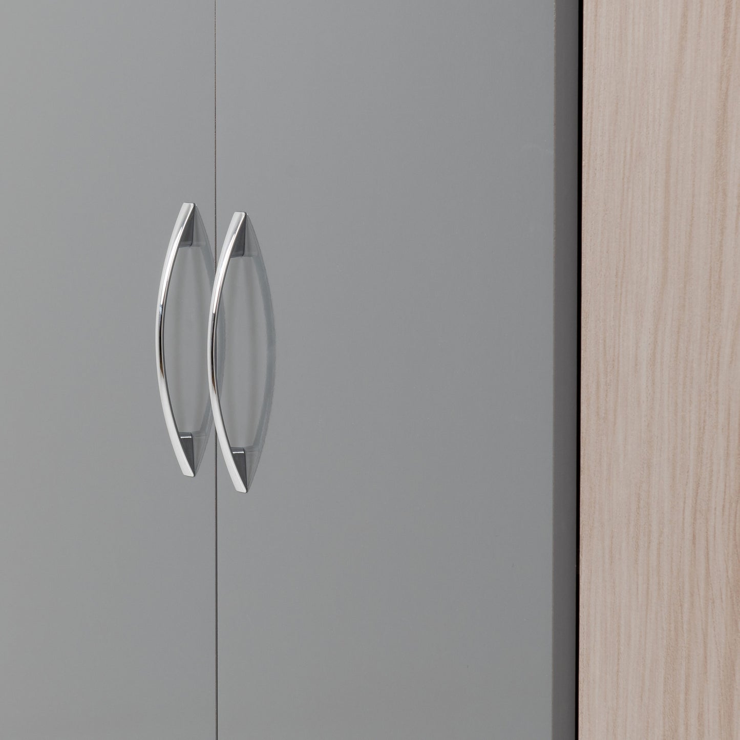Nevada 2 Door Corner Wardrobe - Grey Gloss/Light Oak Effect Veneer