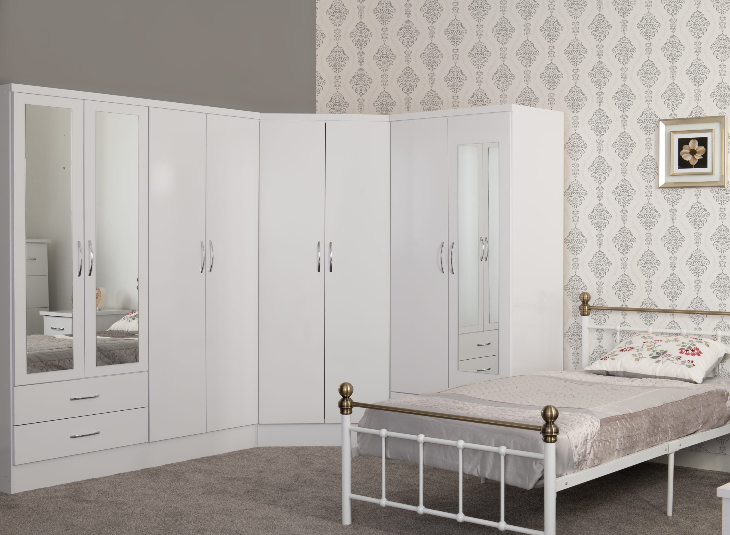 Nevada 2 Door Corner Wardrobe - White Gloss