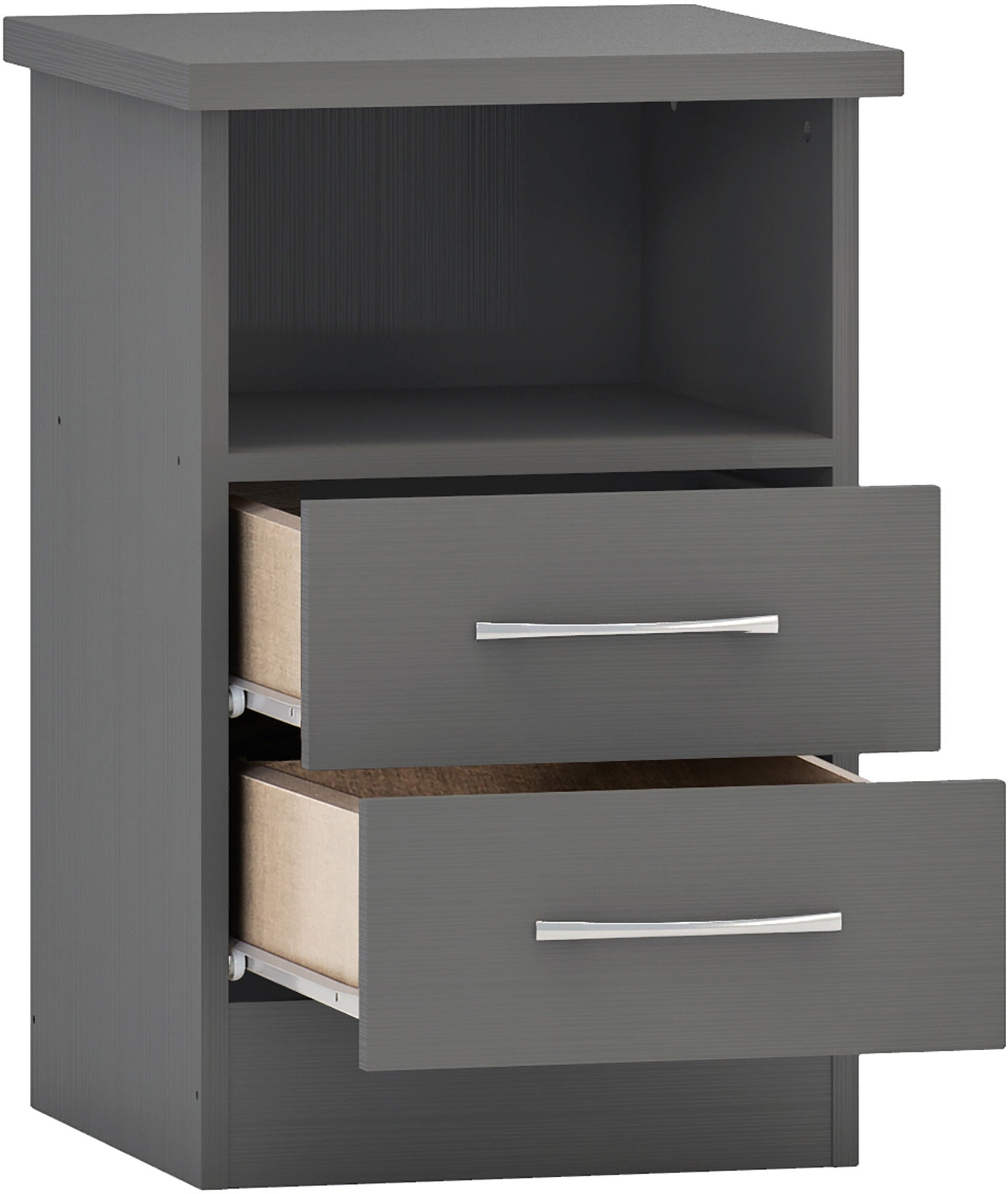 Nevada 2 Drawer Bedside - 3D Effect Grey