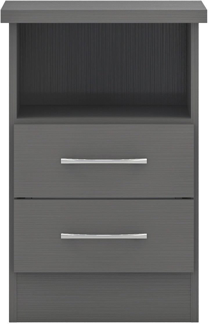 Nevada 2 Drawer Bedside - 3D Effect Grey