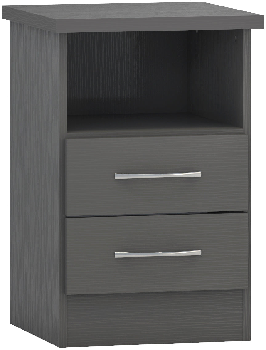 Nevada 2 Drawer Bedside - 3D Effect Grey