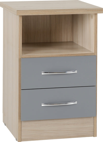Nevada 2 Drawer Bedside - Grey Gloss/Light Oak Effect Veneer