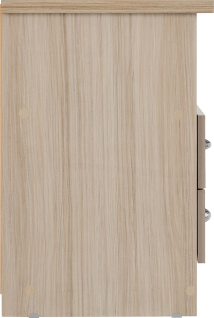 Nevada 2 Drawer Bedside - Oyster Gloss/Light Oak Effect Veneer