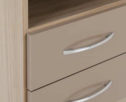 Nevada 2 Drawer Bedside - Oyster Gloss/Light Oak Effect Veneer