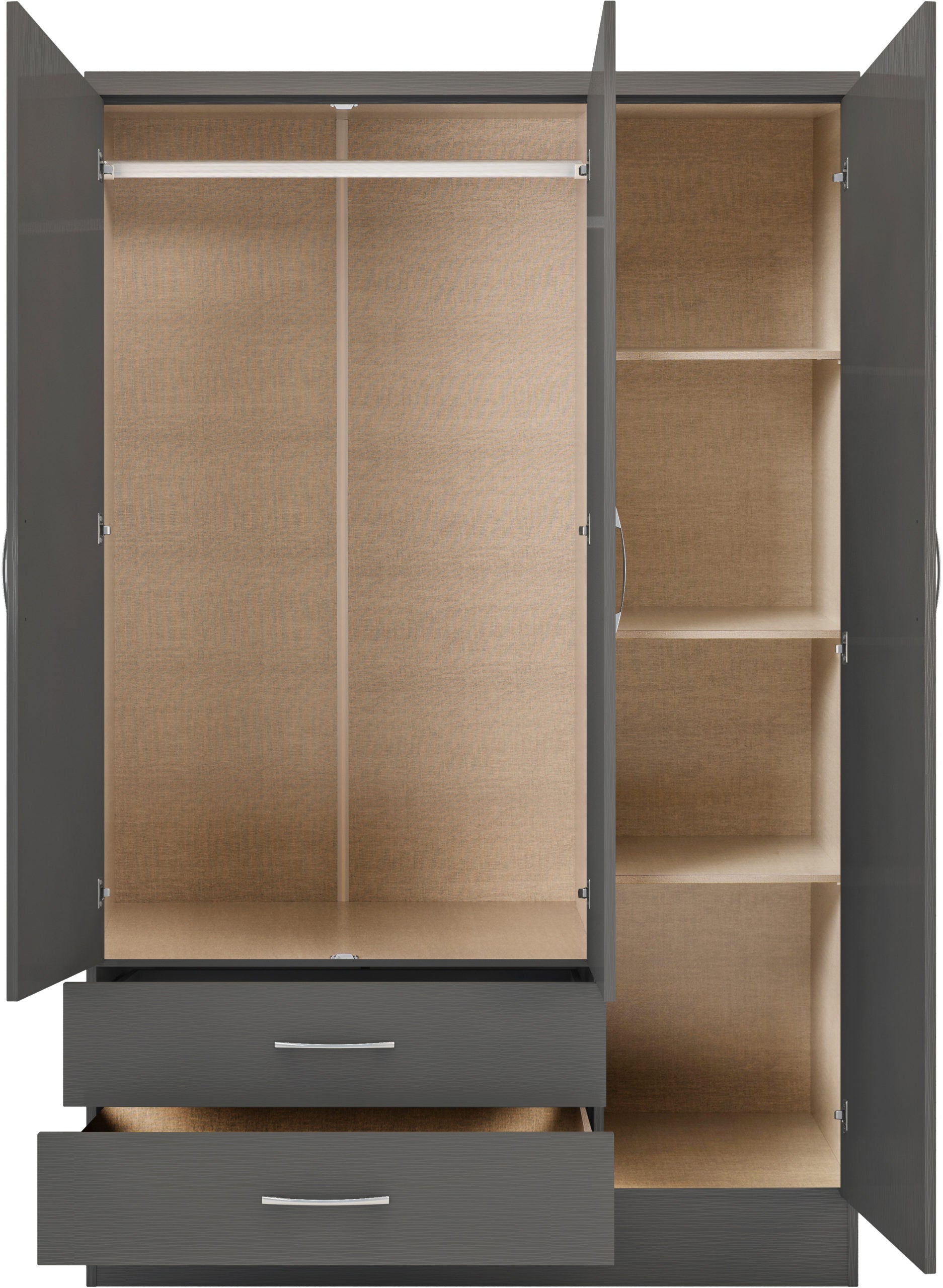 Nevada 3 Door 2 Drawer Wardrobe - 3D Effect Grey