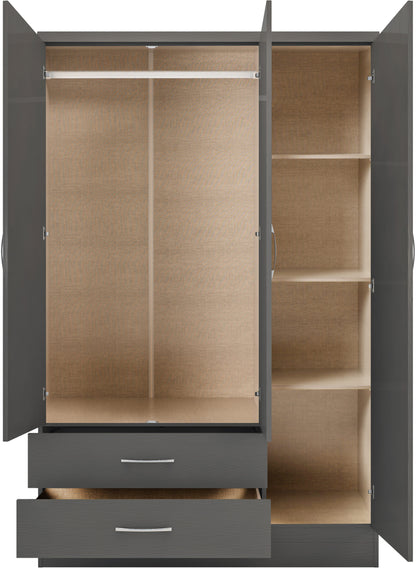 Nevada 3 Door 2 Drawer Wardrobe - 3D Effect Grey