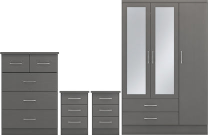 Nevada 3 Door 2 Drawer Wardrobe Bedroom Set - 3D Effect Grey
