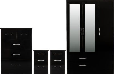 Nevada 3 Door 2 Drawer Wardrobe Bedroom Set - Black Gloss