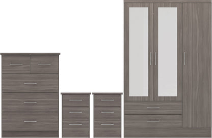 Nevada 3 Door 2 Drawer Wardrobe Bedroom Set - Black Wood Grain