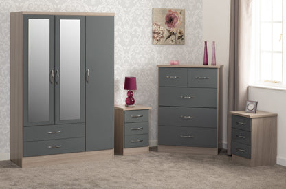 Nevada 3 Door 2 Drawer Wardrobe Bedroom Set - Grey Gloss/Light Oak Effect Veneer