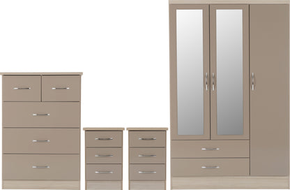 Nevada 3 Door 2 Drawer Wardrobe Bedroom Set - Oyster Gloss/Light Oak Effect Veneer