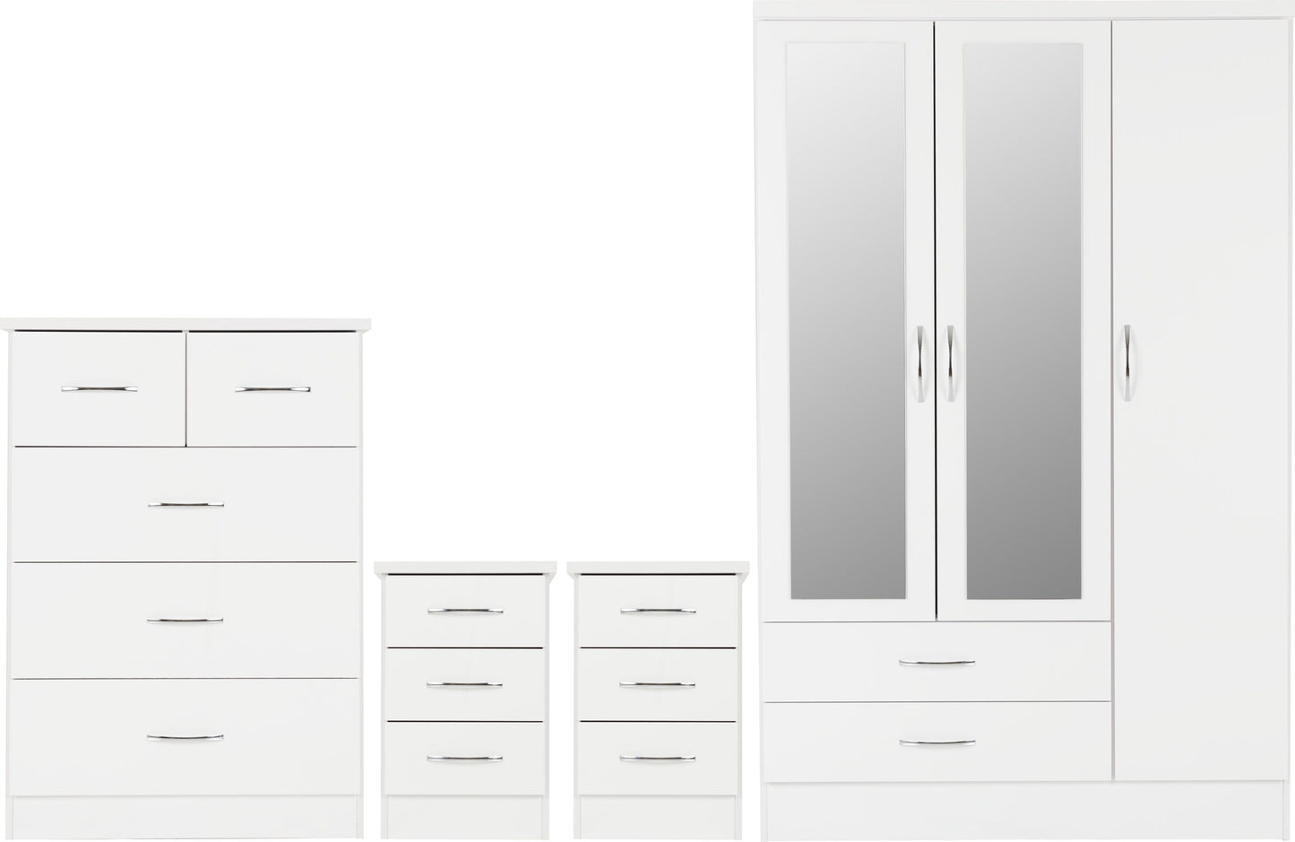 Nevada 3 Door 2 Drawer Wardrobe Bedroom Set - White Gloss