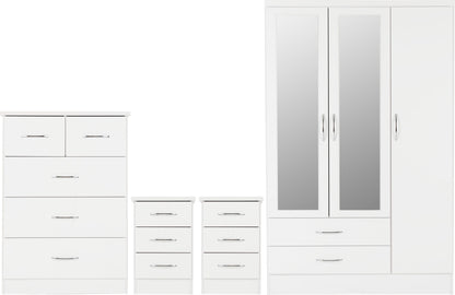 Nevada 3 Door 2 Drawer Wardrobe Bedroom Set - White Gloss