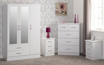 Nevada 3 Door 2 Drawer Wardrobe Bedroom Set - White Gloss