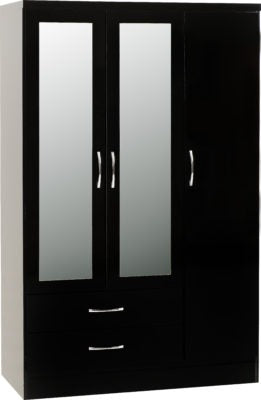 Nevada 3 Door 2 Drawer Wardrobe Bedroom Set - Black Gloss