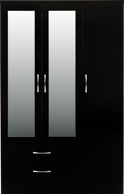 Nevada 3 Door 2 Drawer Wardrobe - Black Gloss