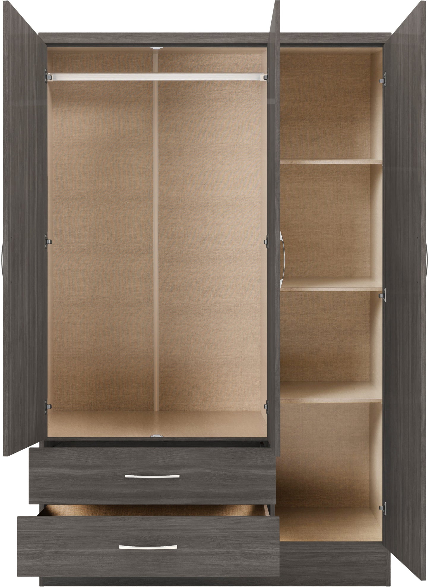 Nevada 3 Door 2 Drawer Wardrobe - Black Wood Grain
