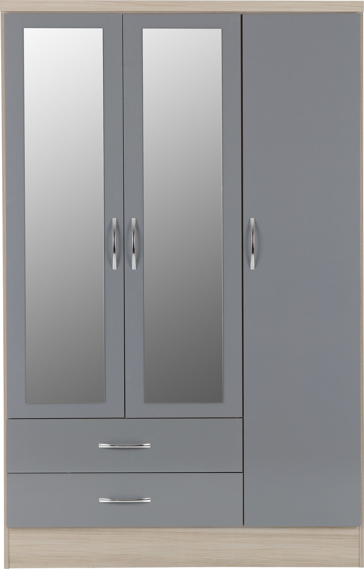 Nevada 3 Door 2 Drawer Wardrobe - Grey Gloss/Light Oak Effect Veneer