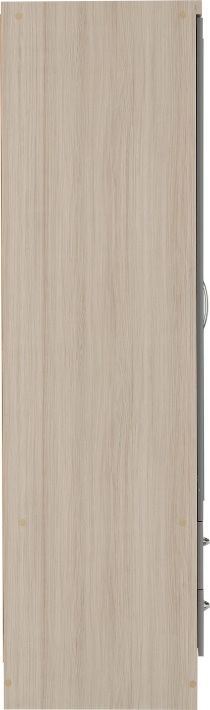 Nevada 3 Door 2 Drawer Wardrobe - Grey Gloss/Light Oak Effect Veneer