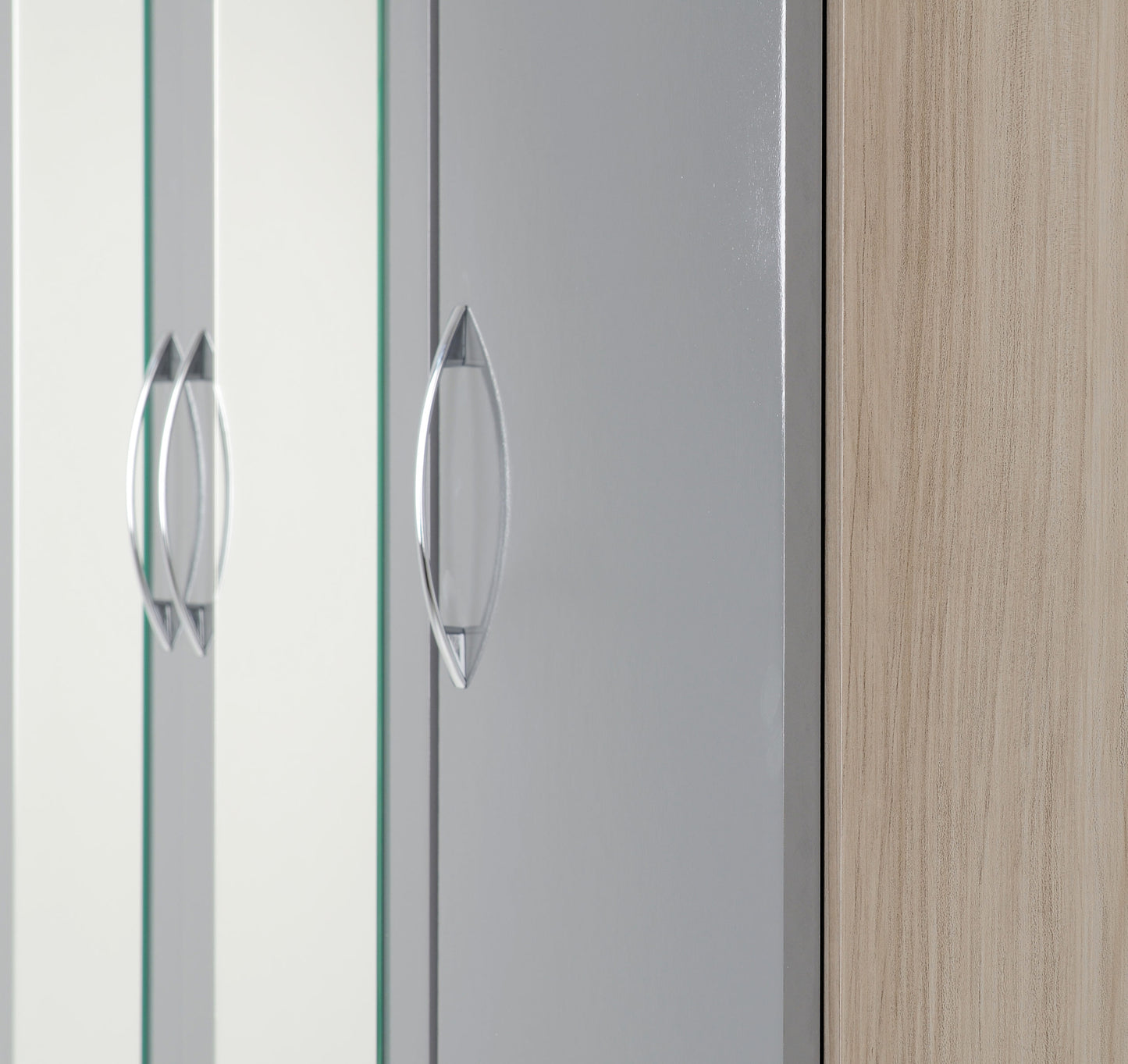 Nevada 3 Door 2 Drawer Wardrobe - Grey Gloss/Light Oak Effect Veneer