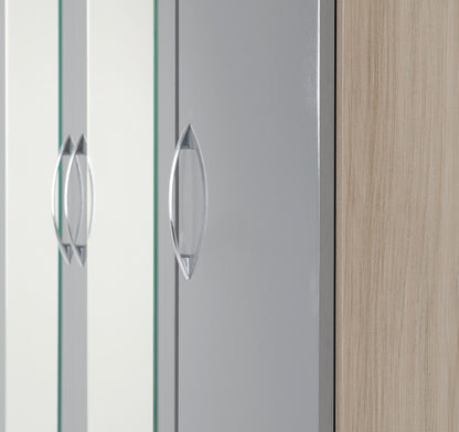 Nevada 3 Door 2 Drawer Wardrobe - Grey Gloss/Light Oak Effect Veneer