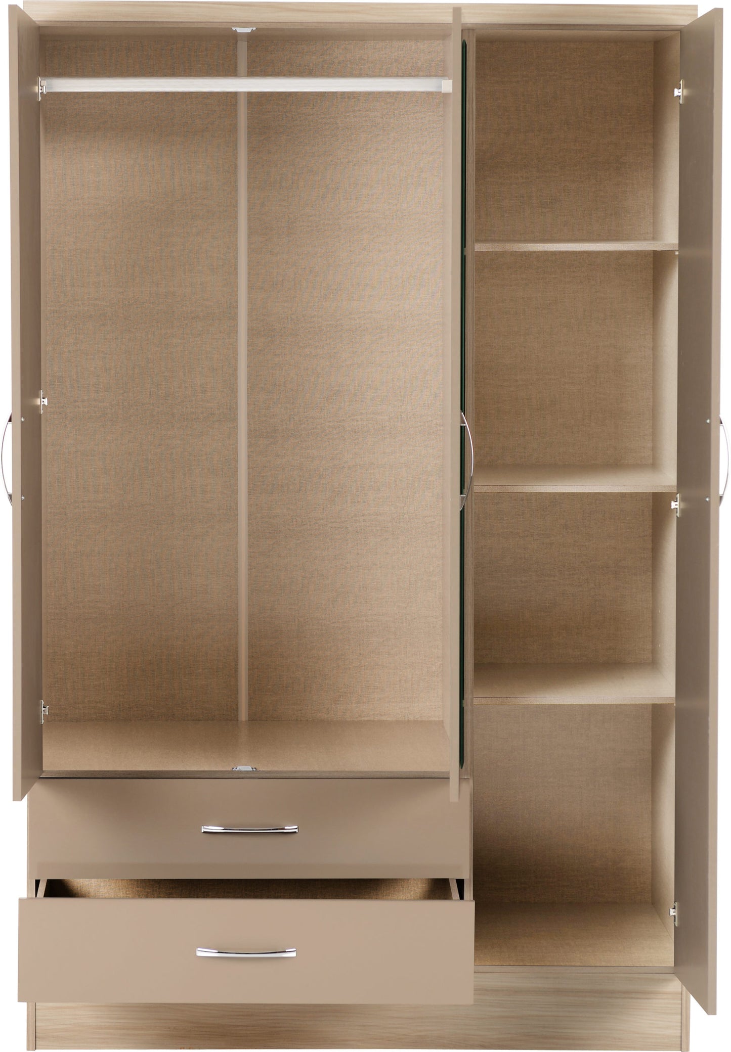 Nevada 3 Door 2 Drawer Wardrobe - Oyster Gloss/Light Oak Effect Veneer